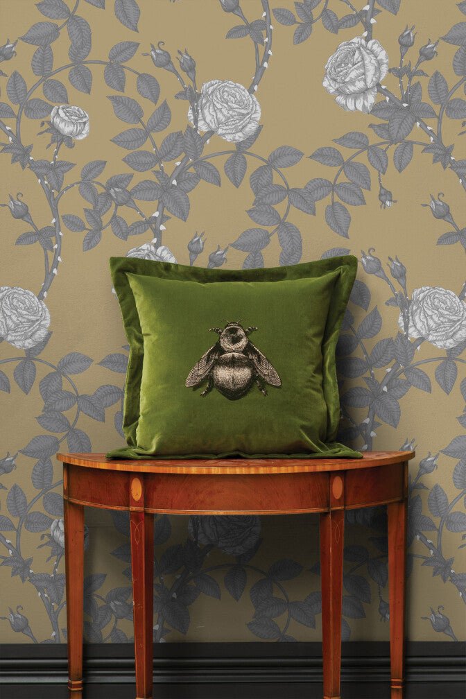 McGegan Rose Wallpaper - Greys on Khaki - Timorous Beasties - HS/MCG/SMM/02 - Premier Wallcovering