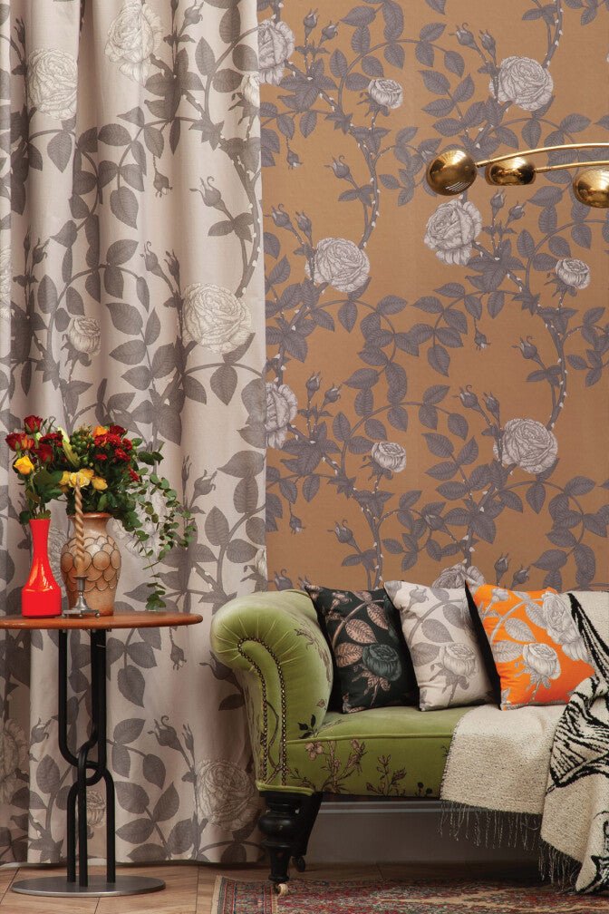 McGegan Rose Wallpaper - Greys on Khaki - Timorous Beasties - HS/MCG/SMM/02 - Premier Wallcovering