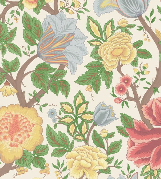 Midsummer Bloom Wallpaper - Chartreuse, Rouge & Leaf Green on Parchment - 116/4013 - Cole & Son - Premier Wallcovering