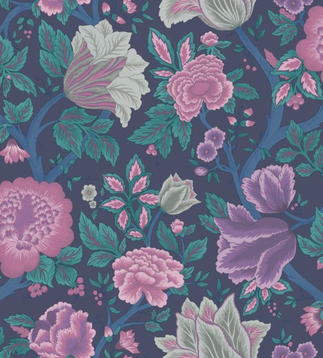 Midsummer Bloom Wallpaper - Mulberry, Purple & Teal on Ink - 116/4015 - Cole & Son - Premier Wallcovering