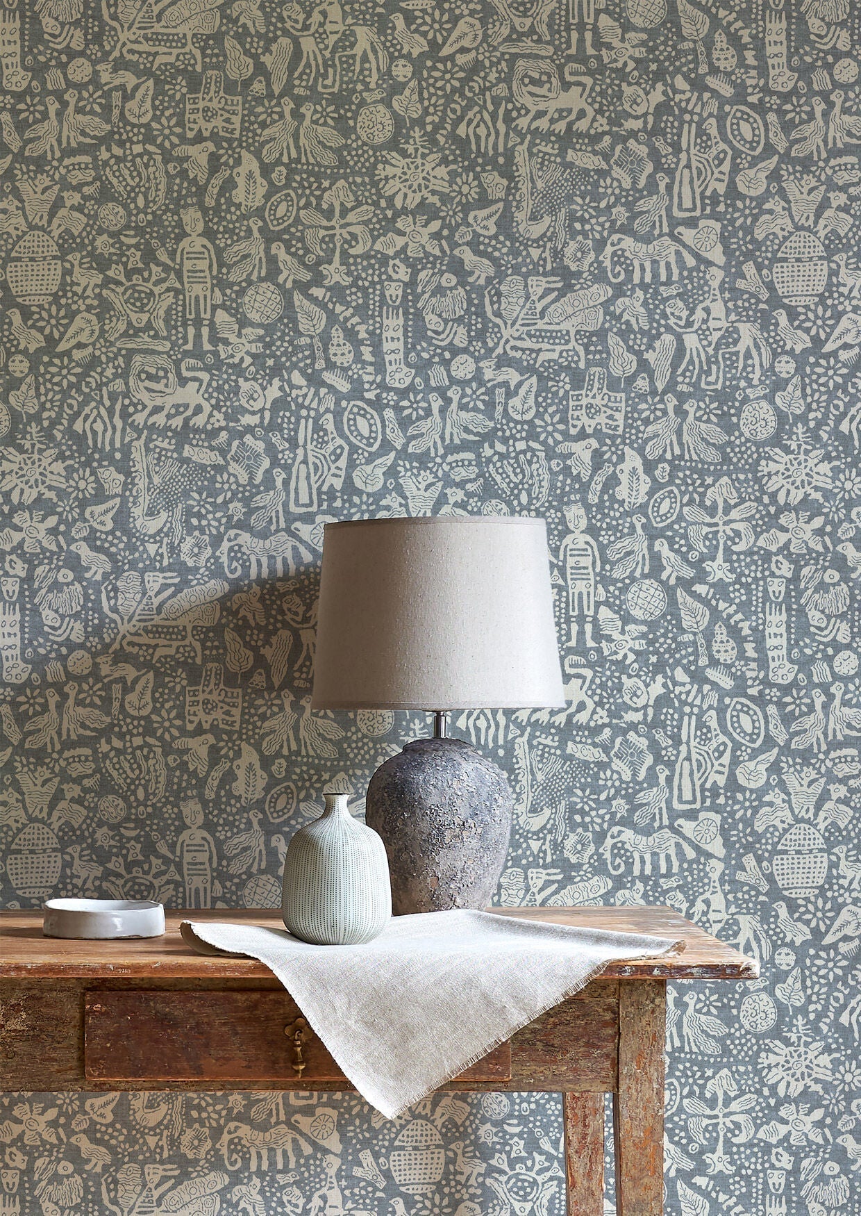 Minna Maze Wallpaper - Smoke - Lewis & Wood - Premier Wallcovering