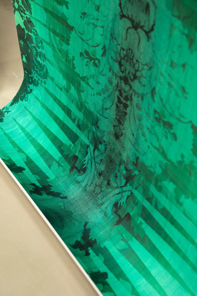 Moire Damask Foil Wallpaper - Oz Green - Timorous Beasties - FOIL/MDAM/BLU/02 - Premier Wallcovering