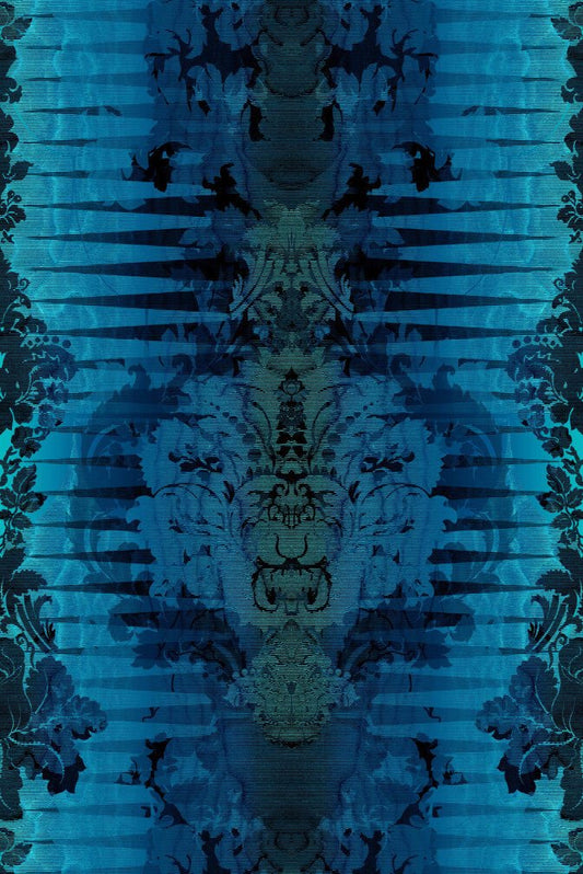 Moire Damask Foil Wallpaper - Sapphire Blue - Timorous Beasties - FOIL/MDAM/BLU/01 - Premier Wallcovering
