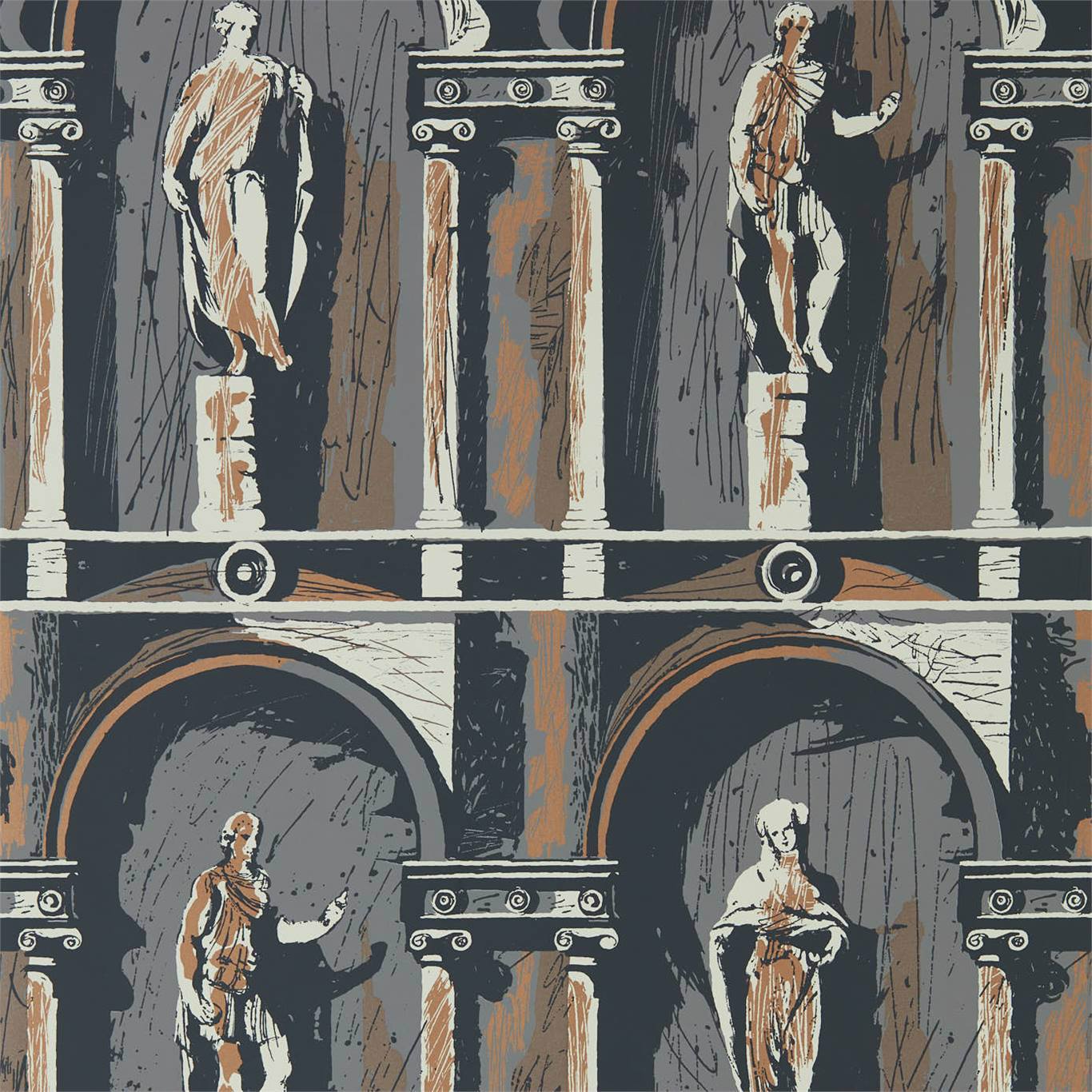 Montacute Wallpaper - City Grey/Bone Black - ZPLW312967 - Zoffany