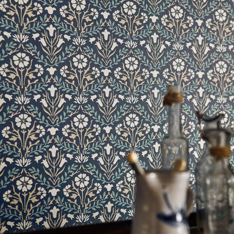 Morris Bellflowers Wallpaper - Indigo/Linen - Morris & Co - 216806