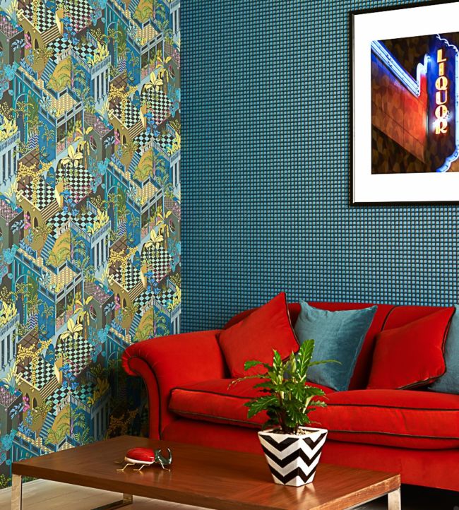 Mosaic Wallpaper - Petrol on Ink - 105/3016 - Cole & Son - Premier Wallcovering