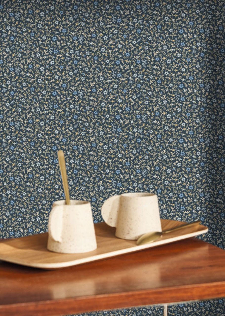 Myosotis Flower Market Wallpaper - Bleu Nuit - Casadeco - 89236505 - Premier Wallcovering