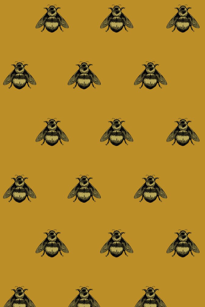 Napoleon Bee Velvet Fabric - Black & Pale Gold on Honey - Timorous Beasties - NB/8206/04 - Premier Wallcovering