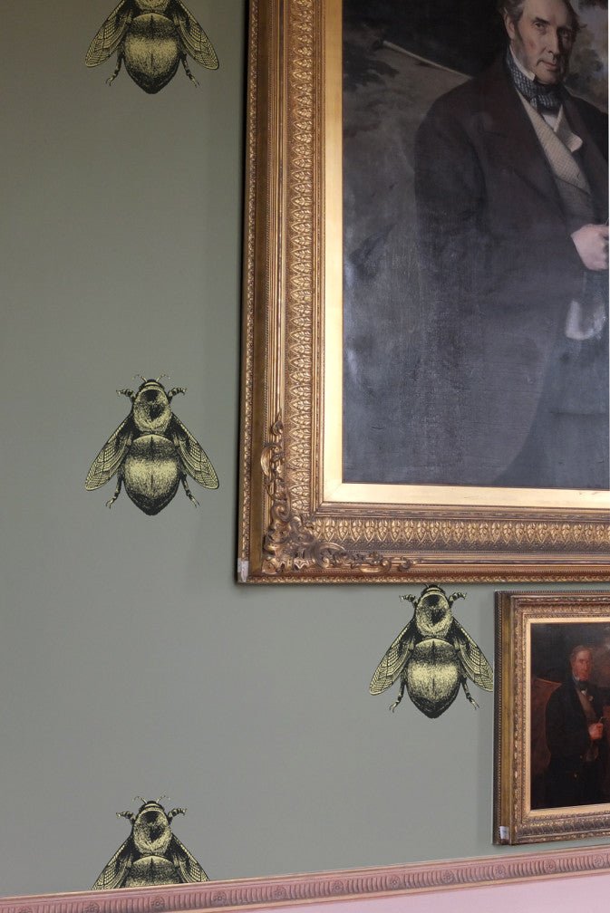 Napoleon Bee Wallpaper - Black & Gold on Grey - Timorous Beasties - TB/NAP/5006/SNW - Premier Wallcovering