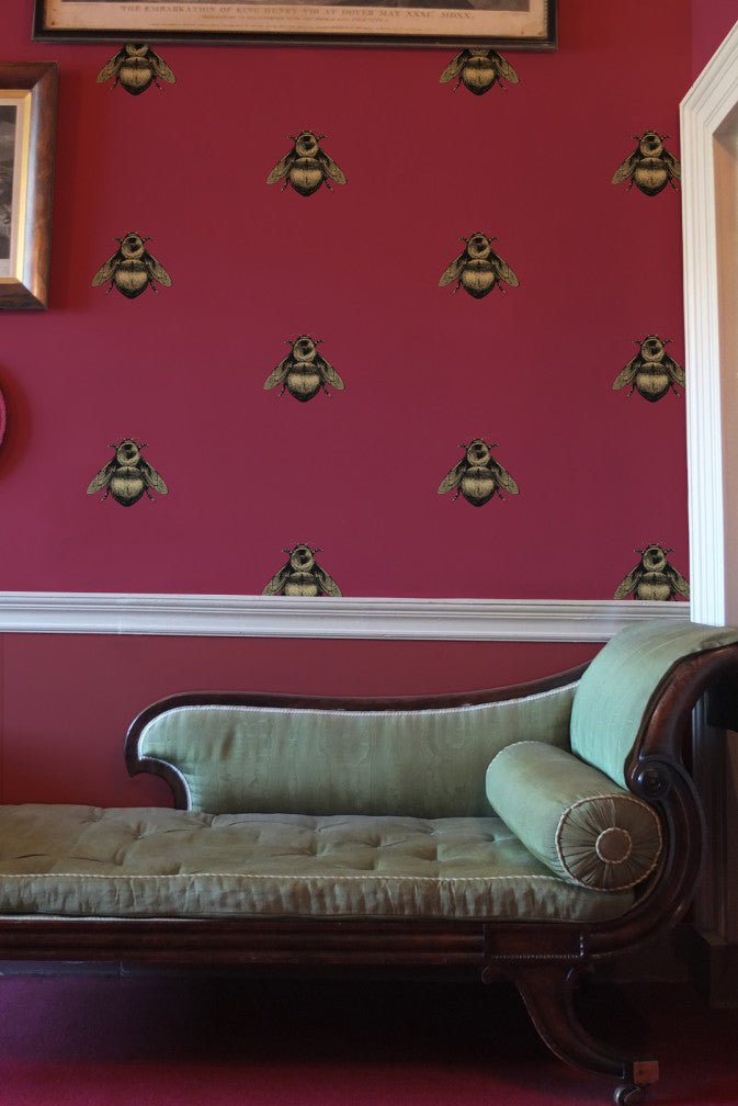 Napoleon Bee Wallpaper - Black & Gold on Red - Timorous Beasties - TB/NAP/4005/SNW - Premier Wallcovering