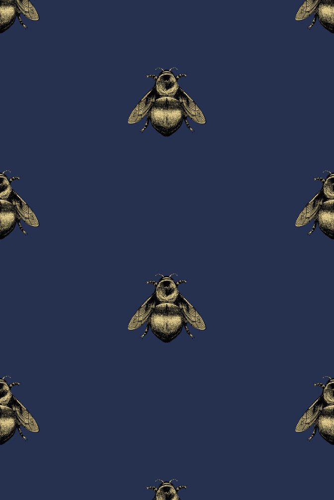 Napoleon Bee Wallpaper - Black & Gold on Navy - Timorous Beasties - TB/NAP/6001/SNW - Premier Wallcovering