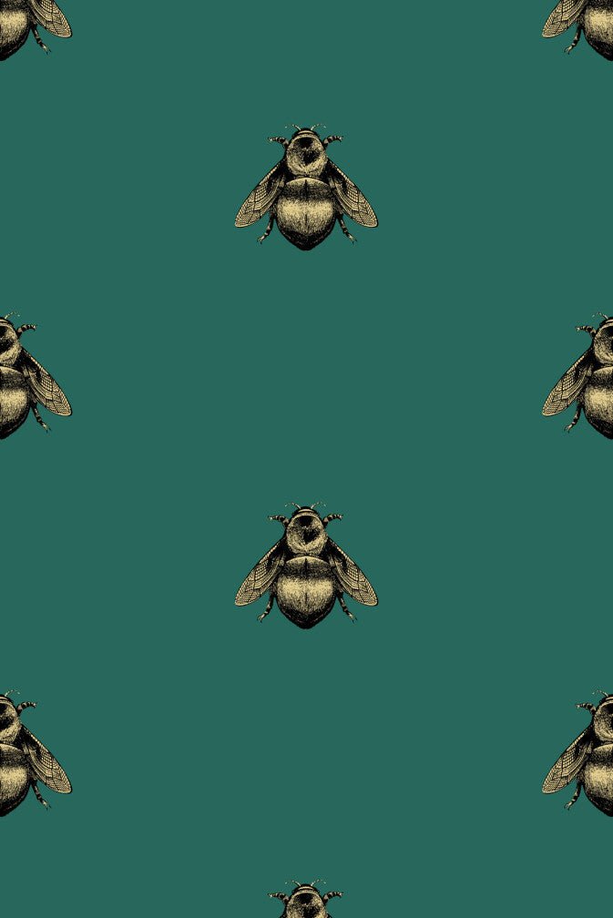 Napoleon Bee Wallpaper - Black & Gold on Sea Green - Timorous Beasties - TB/NAP/6000/SNW - Premier Wallcovering