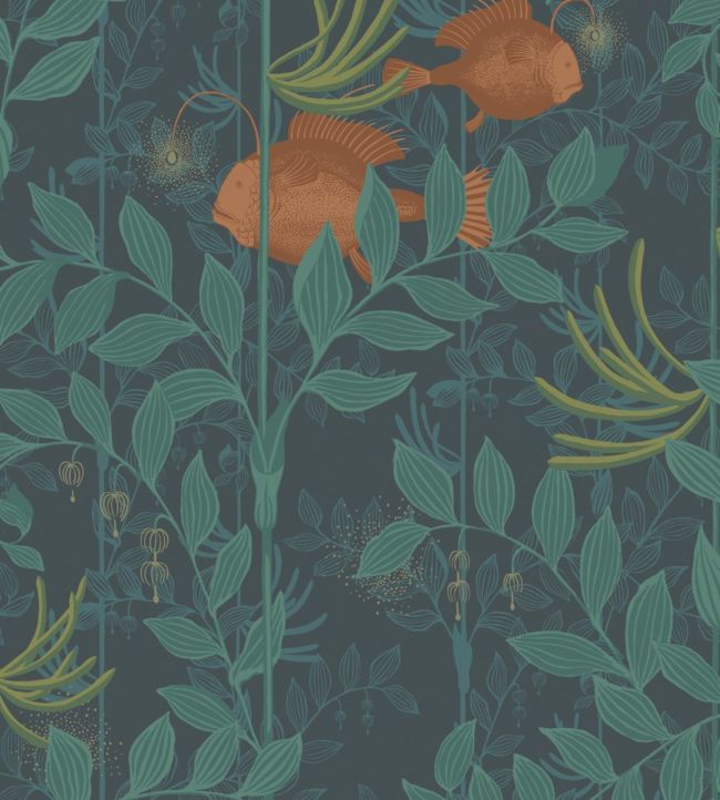 Nautilus Wallpaper - Orange & Teal on Ink - 103/4019 - Cole & Son - Premier Wallcovering