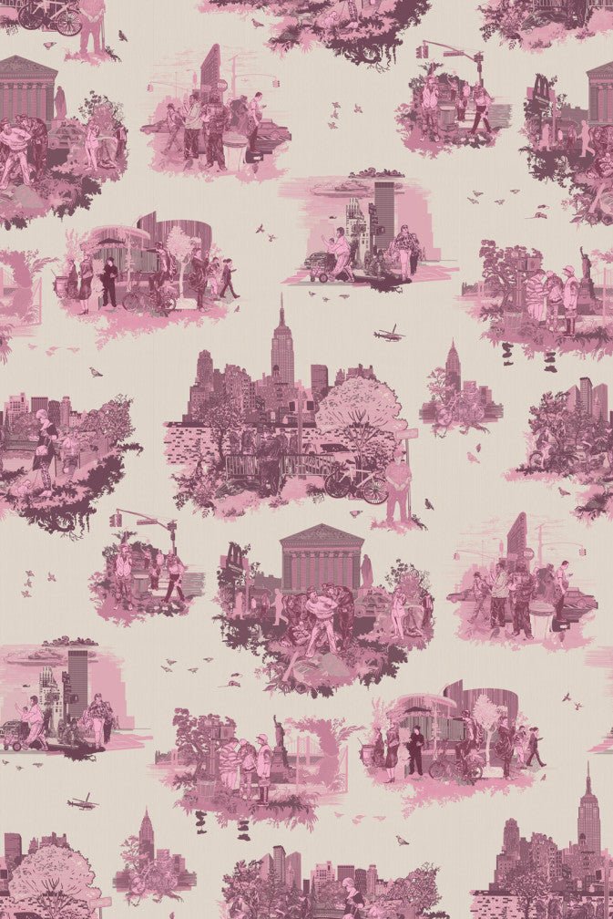 New York Toile Wallpaper - Pink - Timorous Beasties - TB/NYTOIL/MICA/01 - Premier Wallcovering
