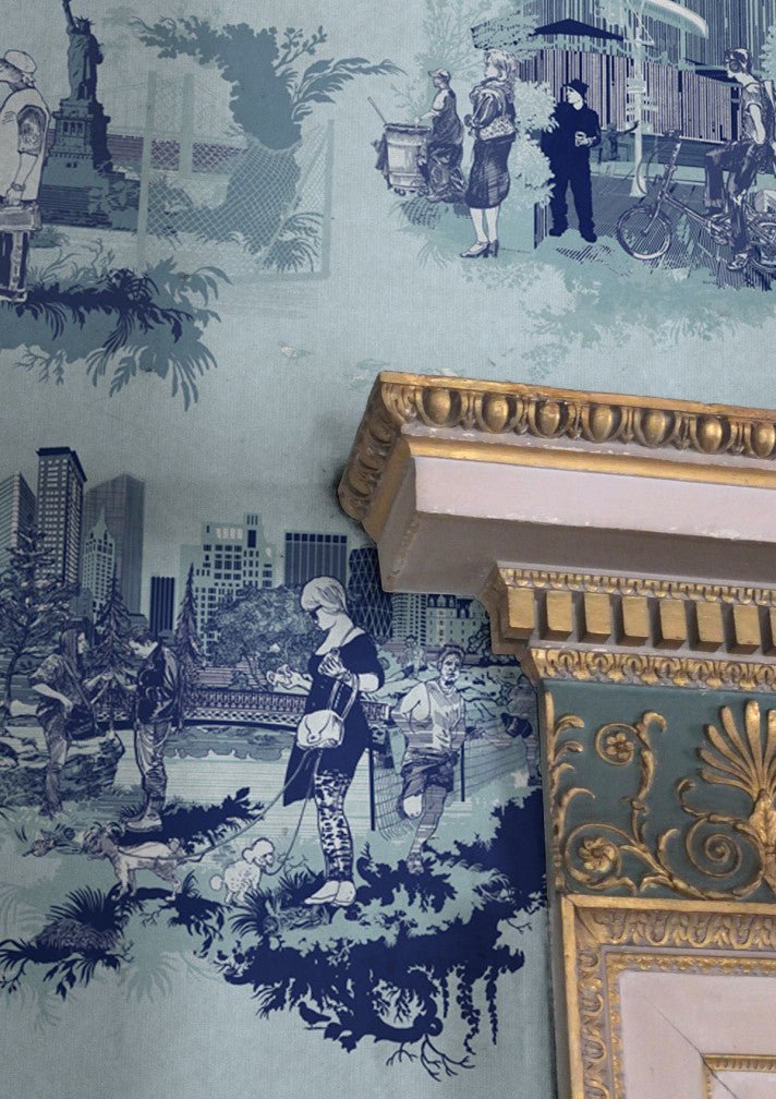 New York Toile Wallpaper - Blue - Timorous Beasties - TB/NYTOIL/MICA/06 - Premier Wallcovering