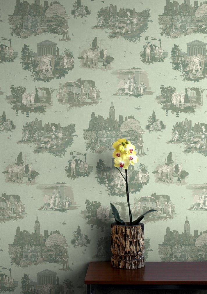 New York Toile Wallpaper - Green - Timorous Beasties - TB/NYTOIL/MICA/03 - Premier Wallcovering
