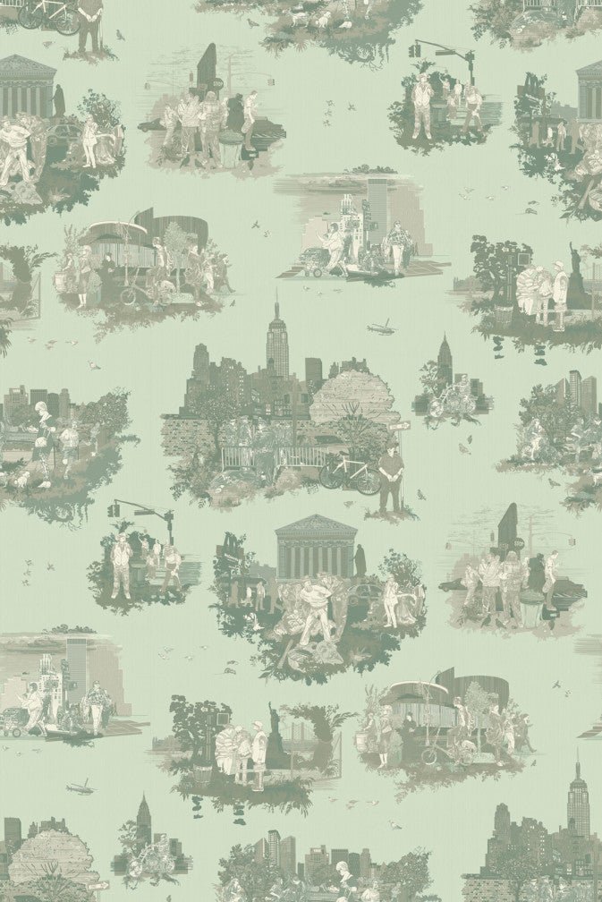 New York Toile Wallpaper - Green - Timorous Beasties - TB/NYTOIL/MICA/03 - Premier Wallcovering