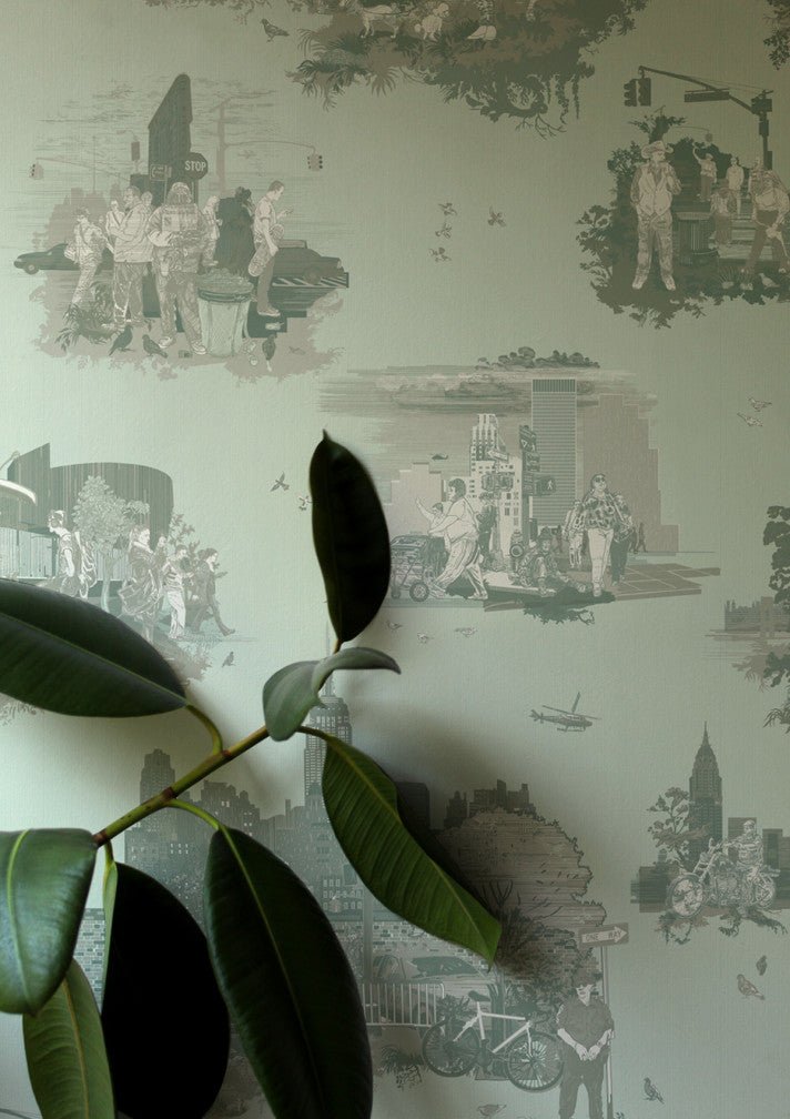 New York Toile Wallpaper - Green - Timorous Beasties - TB/NYTOIL/MICA/03 - Premier Wallcovering