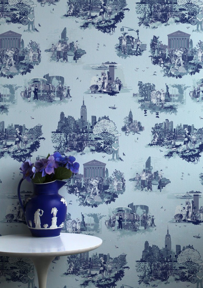 New York Toile Wallpaper - Blue - Timorous Beasties - TB/NYTOIL/MICA/06 - Premier Wallcovering