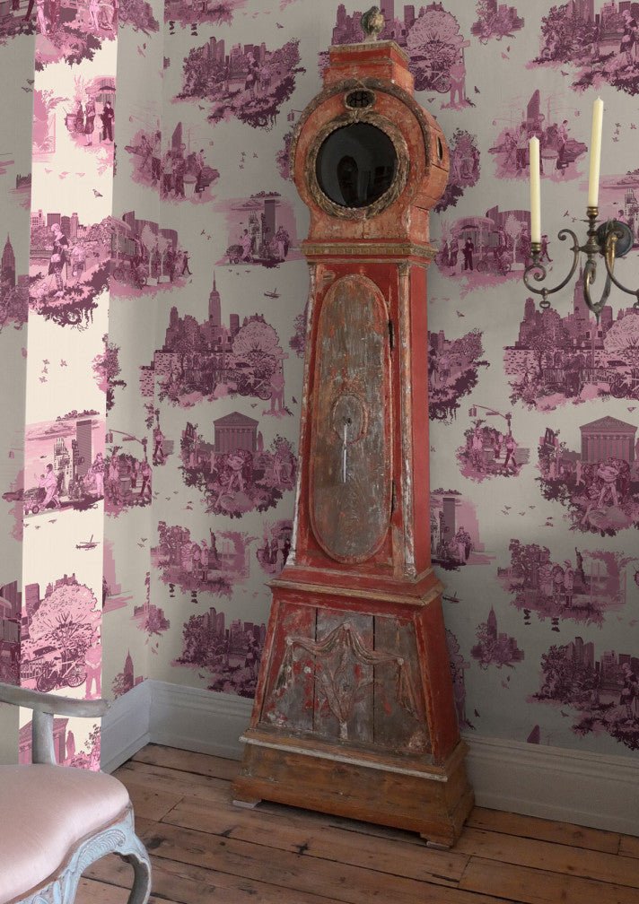 New York Toile Wallpaper - Pink - Timorous Beasties - TB/NYTOIL/MICA/01 - Premier Wallcovering