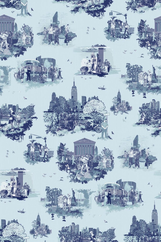 New York Toile Wallpaper - Blue - Timorous Beasties - TB/NYTOIL/MICA/06 - Premier Wallcovering
