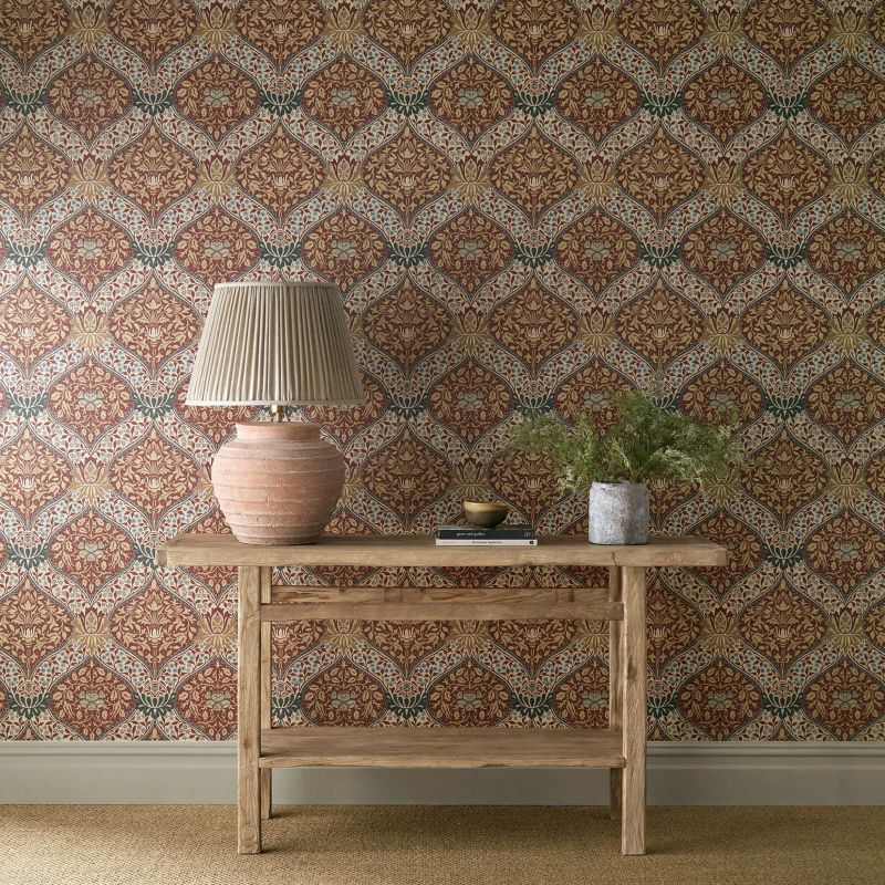 Norbury Wallpaper - Brick/Teal - Morris & Co - 217593