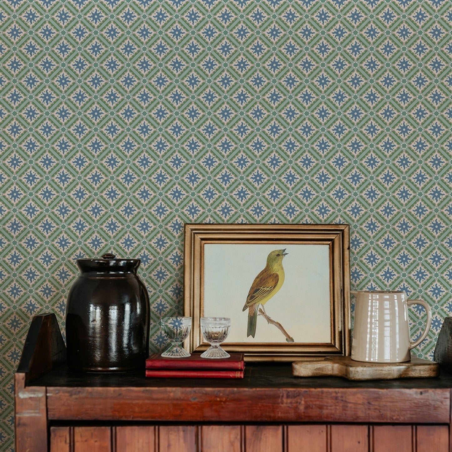 Nova and Sol Wallpaper - Alice Green, Dusky Plum and Cobber - Josephine Munsey - NAS-058-068-049 - Premier Wallcovering
