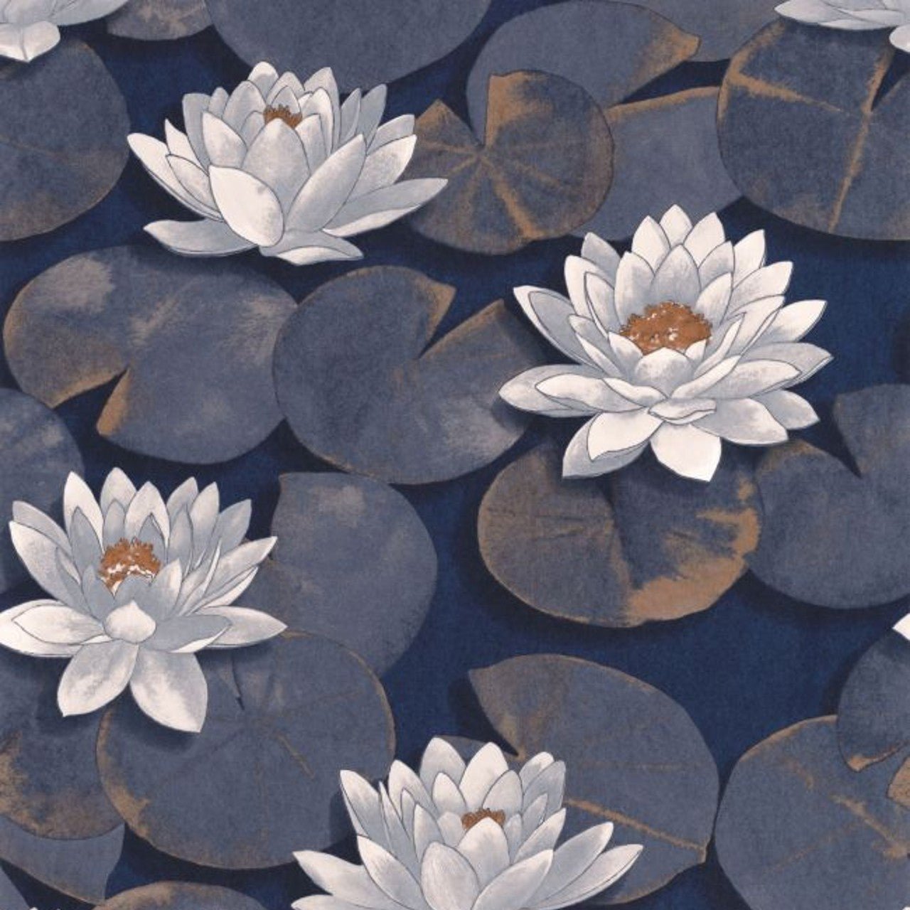 Nymphea Gardens Wallpaper - Bleu Encre - Casadeco - 87636981 - Premier Wallcovering