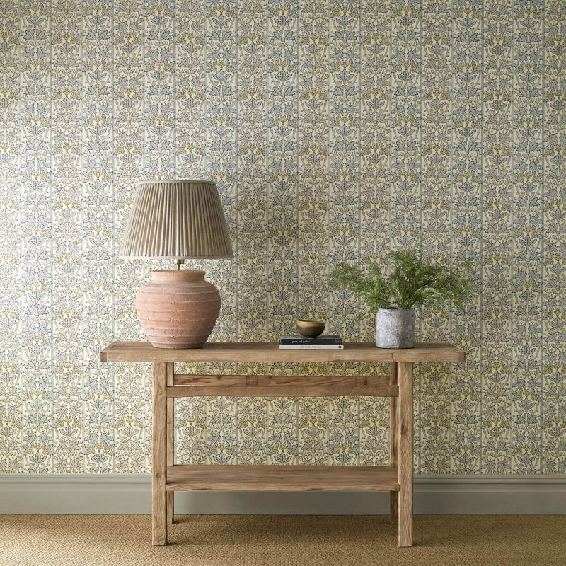Oak & Blossom Wallpaper - Mineral Blue/Linen - Morris & Co - 217591