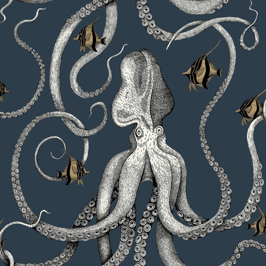 Octopoda Grand Wallpaper - Deep Sea Blue - Josephine Munsey - JMW-103001 - Premier Wallcovering