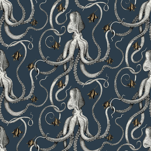 Octopoda Wallpaper - Deep Sea Blue - Josephine Munsey - JMW-100201 - Premier Wallcovering