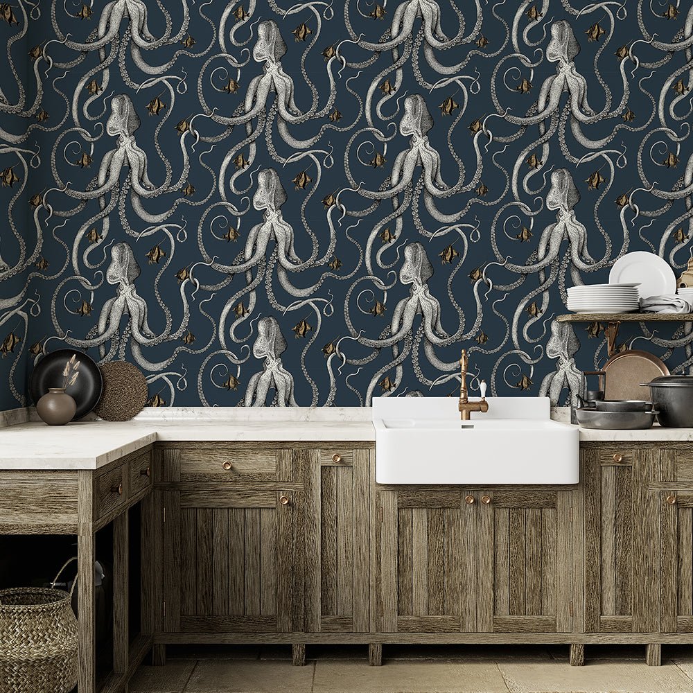 Octopoda Wallpaper - Deep Sea Blue - Josephine Munsey - JMW-100201 - Premier Wallcovering