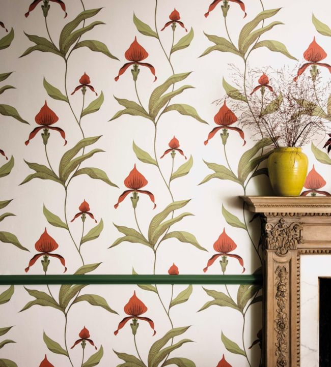 Orchid Wallpaper - Rouge & Olive on Parchment - 95/10054 - Cole & Son - Premier Wallcovering