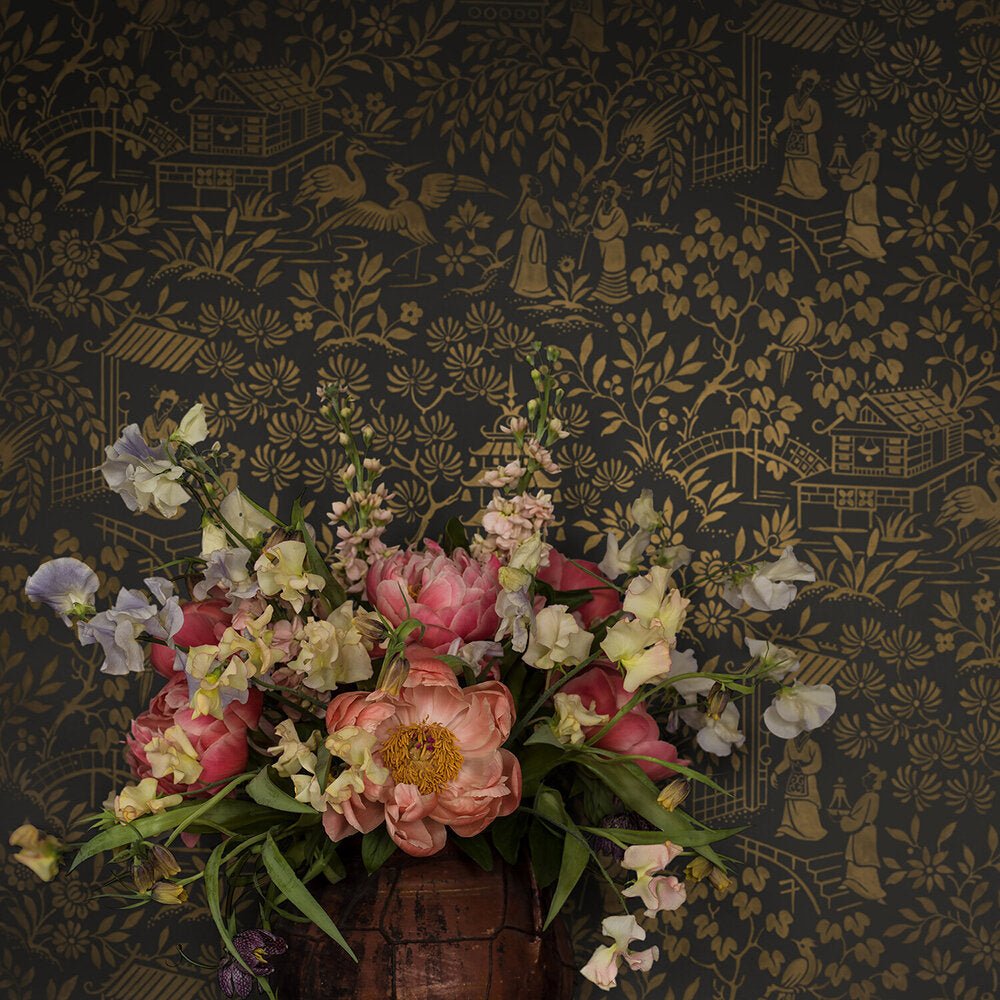 Oriental Garden Wallpaper - Charcoal - Boråstapeter - 4272 - Premier Wallcovering