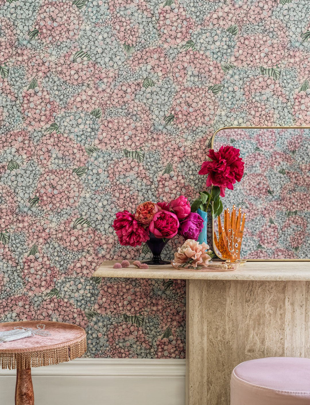 Ortensia Wallpaper - Pink & Blue - 123/9045 - Cole & Son - Premier Wallcovering