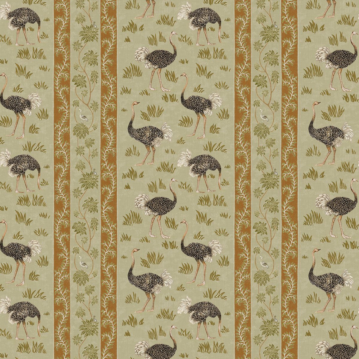 Ostrich Stripe Wallpaper - Olive and Orange - Josephine Munsey - JMW-103231 - Premier Wallcovering
