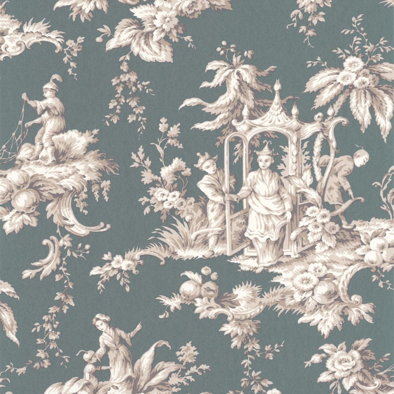 Palais De Chine Les Belles Toiles De Jouy Wallpaper - Vert Emeraude - Casadeco - 87937511 - Premier Wallcovering