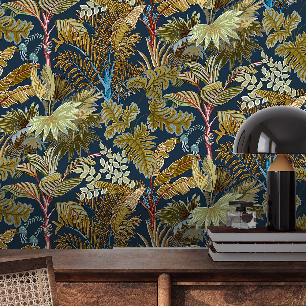 Palm Grove Wallpaper - Navy and Olive - Josephine Munsey - JMW-101331 - Premier Wallcovering