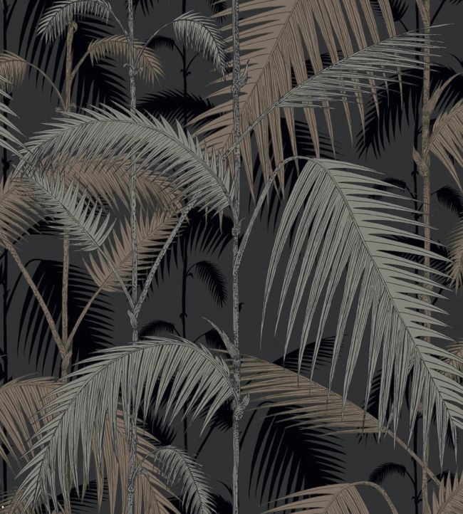 Palm Jungle Wallpaper - Metallic Gilver on Charcoal - 95/1004 - Cole & Son - Premier Wallcovering
