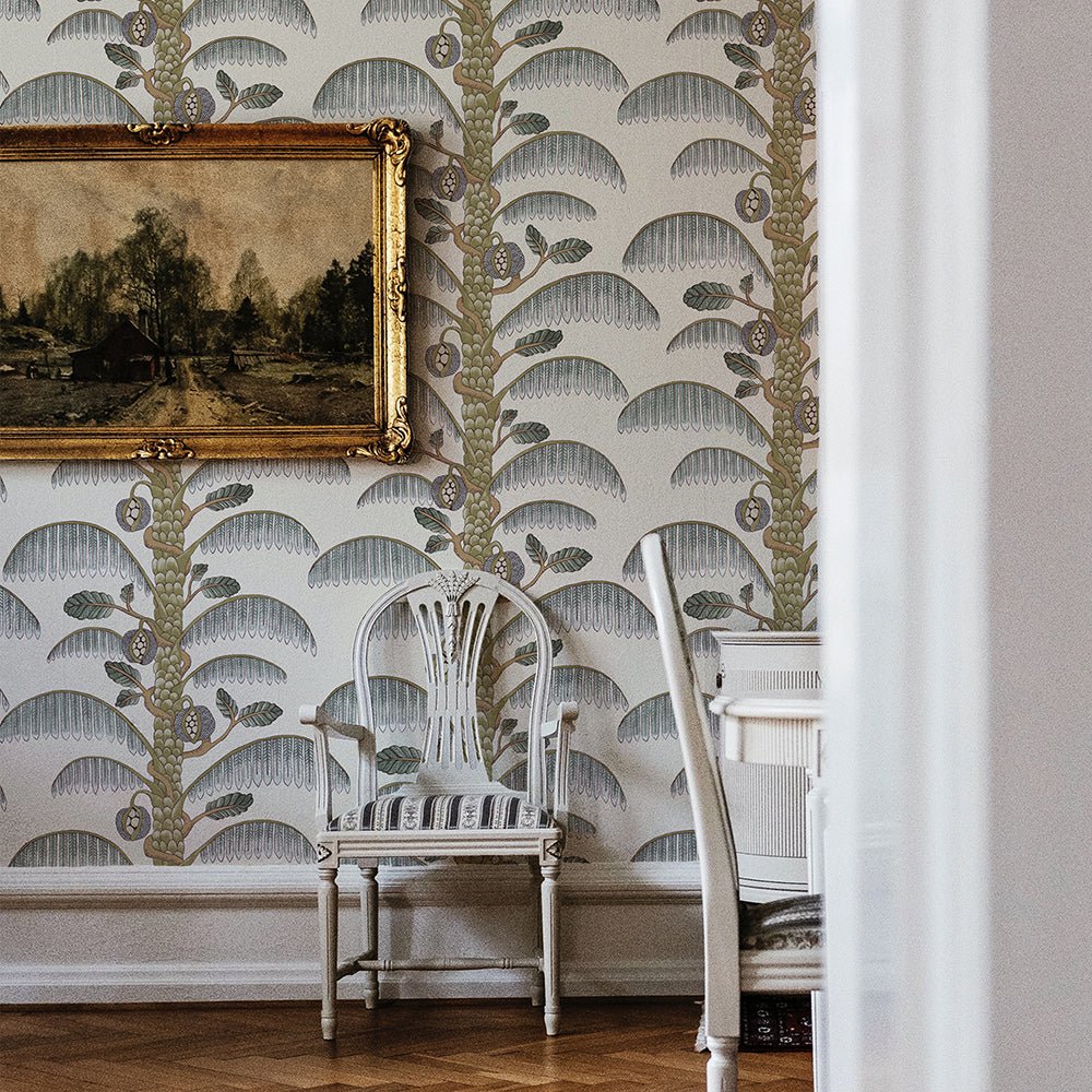 Palm Stripe Wallpaper - Clarke White - Josephine Munsey - JMW-101511 - Premier Wallcovering