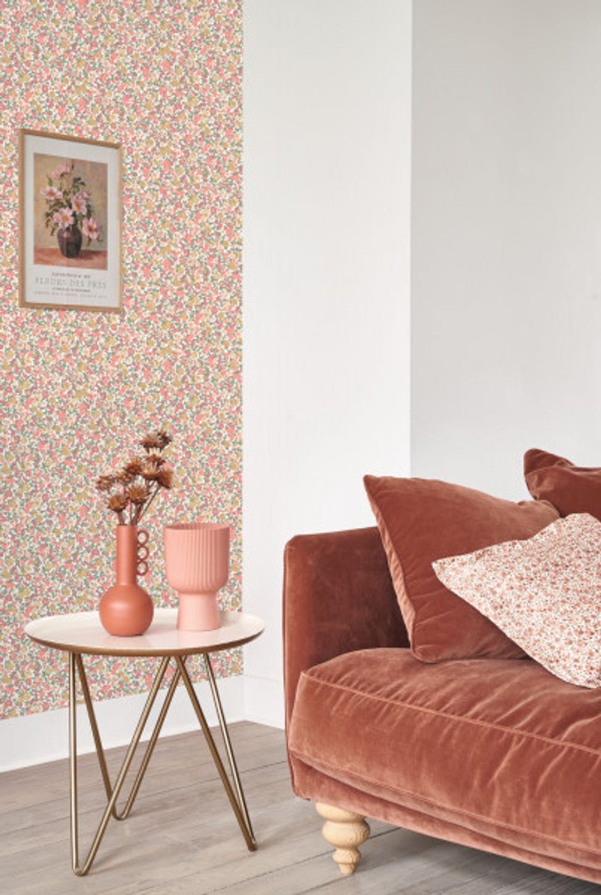 Pansy Flower Market Wallpaper - Kaki / Rouge / Beige - Casadeco - 89218308 - Premier Wallcovering