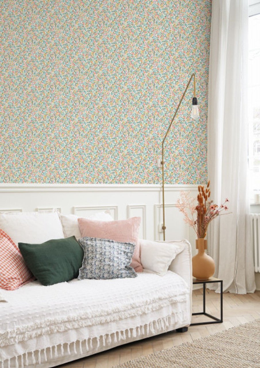 Pansy Flower Market Wallpaper - Bleu / Rose - Casadeco - 89216212 - Premier Wallcovering