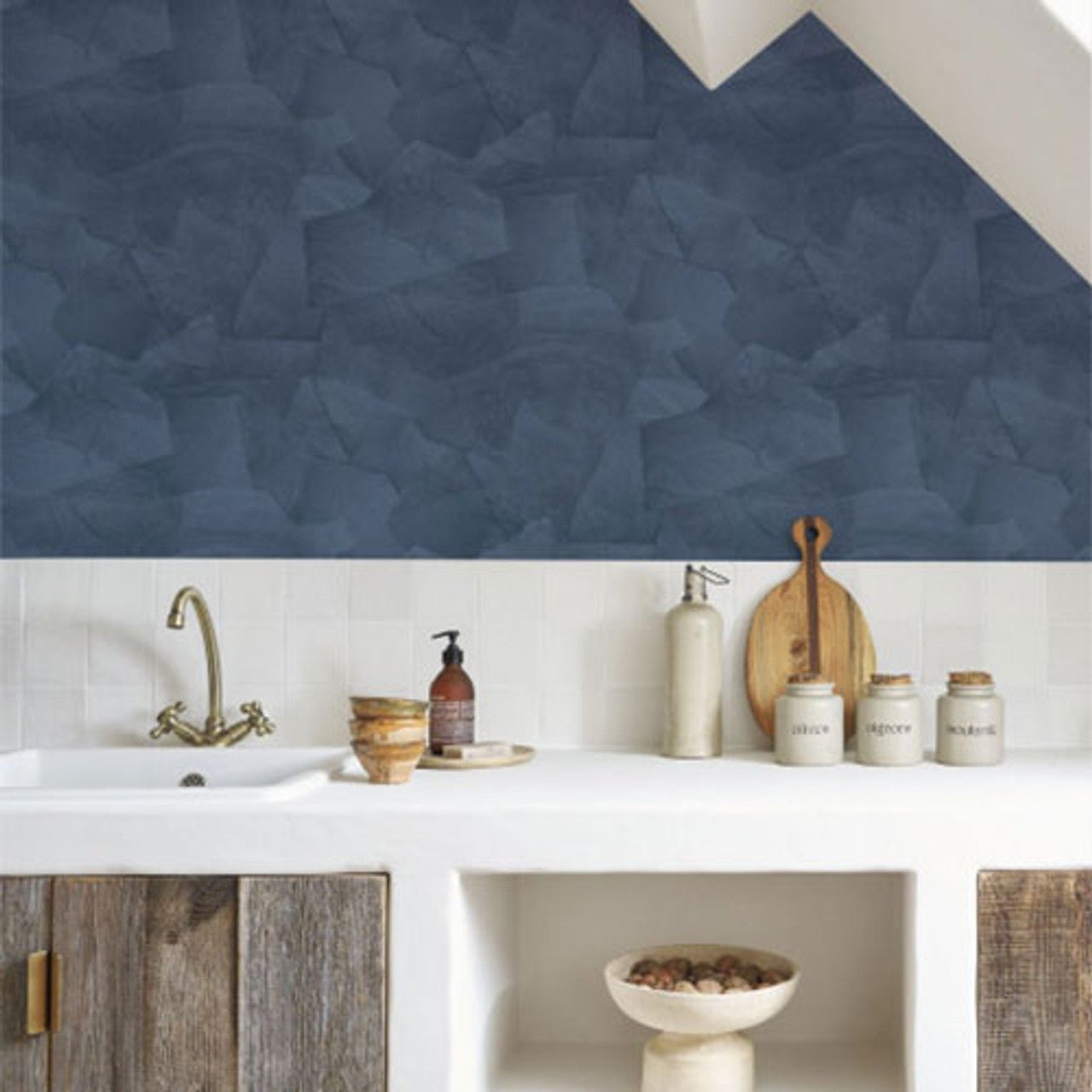 Papier Colle Papercraft Wallpaper - Bleu Ardoise - Casadeco - 89636565 - Premier Wallcovering