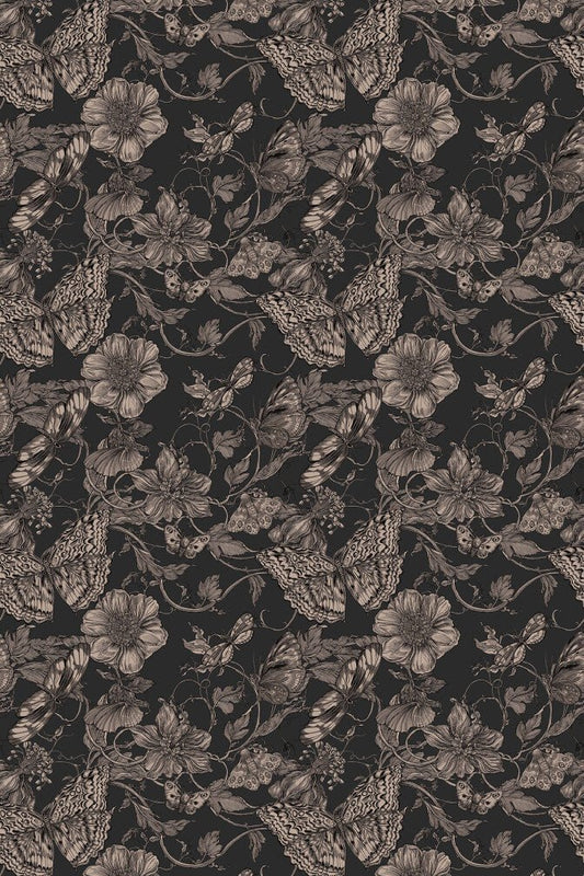 Papillon Wallpaper - Black Tea - Timorous Beasties - BTN/PAP/TXMT/01 - Premier Wallcovering