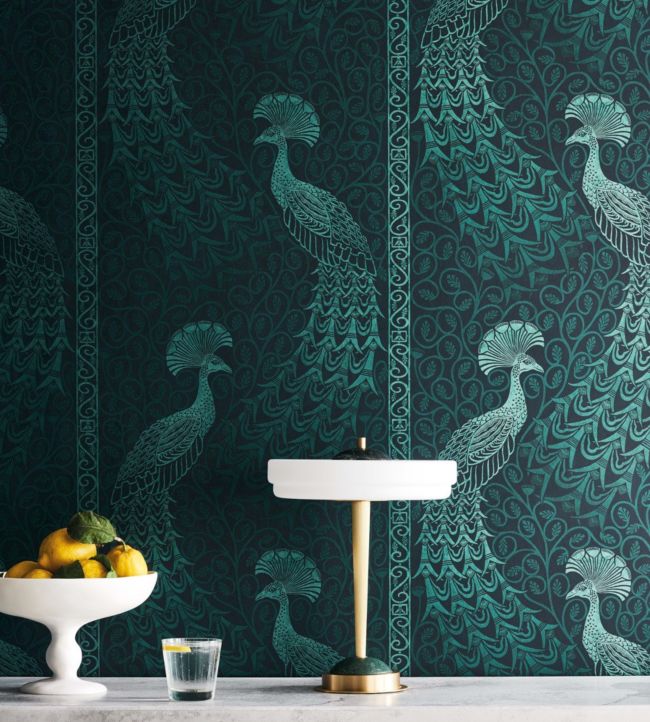 Pavo Parade Wallpaper - Metallic Silver on Denim - 116/8029 - Cole & Son - Premier Wallcovering
