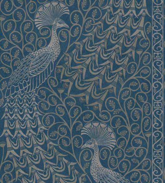 Pavo Parade Wallpaper - Metallic Silver on Denim - 116/8029 - Cole & Son - Premier Wallcovering