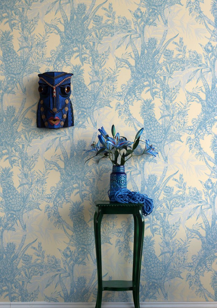 Pineapple Wallpaper - Blues on Cream - Timorous Beasties - HS/PINE/4004/04 - Premier Wallcovering