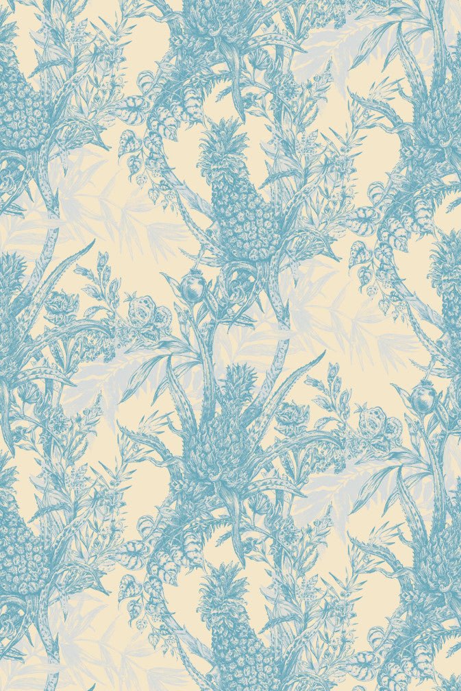 Pineapple Wallpaper - Blues on Cream - Timorous Beasties - HS/PINE/4004/04 - Premier Wallcovering