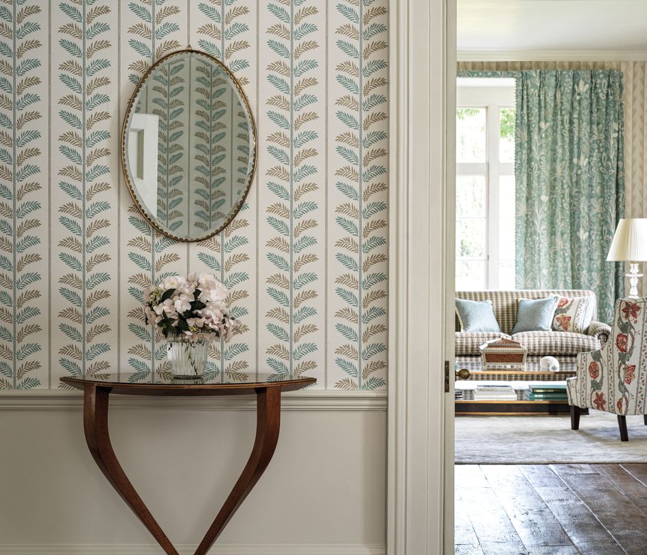 Plumier Wallpaper - Aqua/ Beige - Nina Campbell - NCW4496 - 01 - Premier Wallcovering