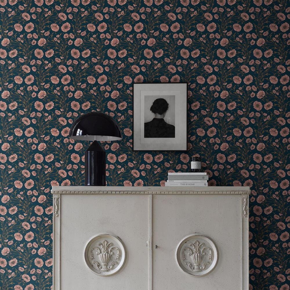Poppy Flow Wallpaper - Navy - Boråstapeter - 2272 - Premier Wallcovering